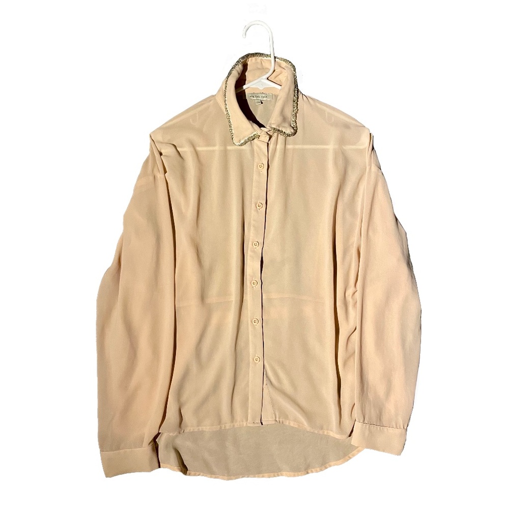 English Rose's Cream Sheer Long Sleeve Blouse with Bedazzled Collar